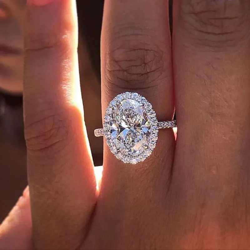 925 Sterling Silver Oval Cubic Zirconia Rings for Women Luxury Wedding Engagement Eternity Accories New Fashion JewelryXJ250514