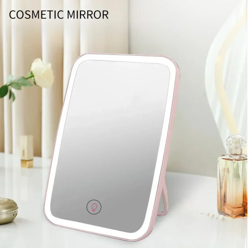 LED Foldable Makeup Mirror Rechargeable Rotating Portable Lamp Ladies Dormitory Beauty Cosmetic Mirror Travel Touch Control 250103