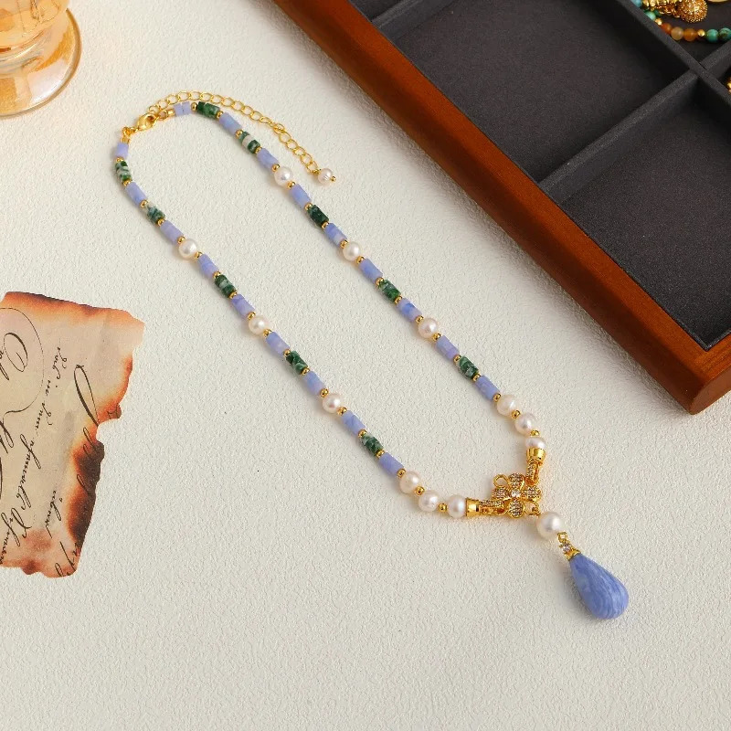 Vintage necklace earrings Jade natural fresh water pearl vintage jewelry necklace set 250102