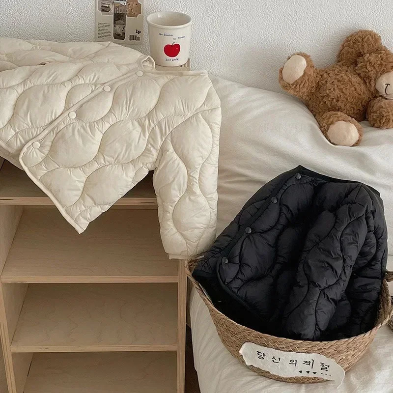 Campus Style Children Down Cotton Outerwear Boys Girls Autumn Winter Warm Jacket Solid Simple Versatile Children Windproof Coats 241226