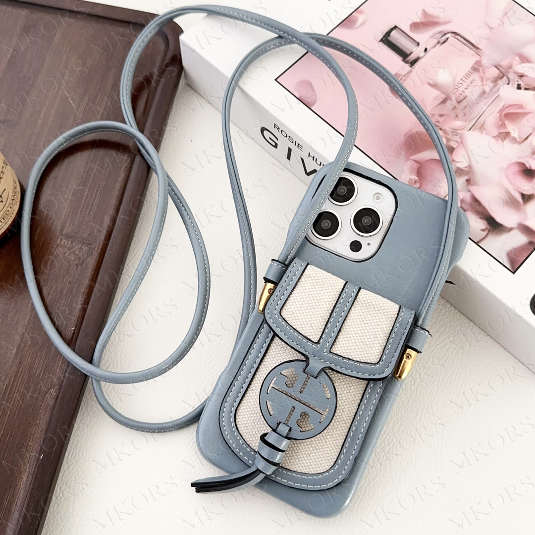 Classic Dsignr T-B Phon Cas for iPhon 16 15 Plus 14 13 12 11 Pro Max Lathr Card Slot Pockt Holdr Storag Shouldr Nck Strap Covr Ladis Girls