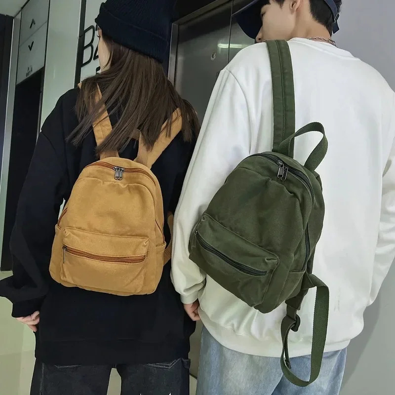 Small Canvas Vintage Backpack Simple Unisex Women Men Bags for Teenage Young Solid Color Ladies Mini Rucksack 250102
