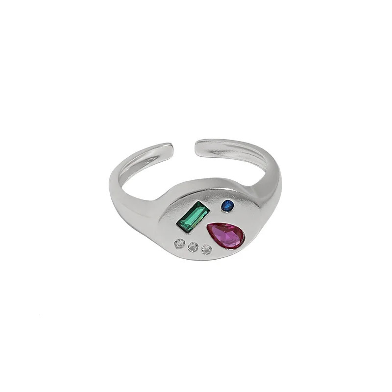 SHANICE S925 Sterling Silver Open Ring Small n sense geometric micro-inlaid color zircon Opening Female Couple jewelry 250103