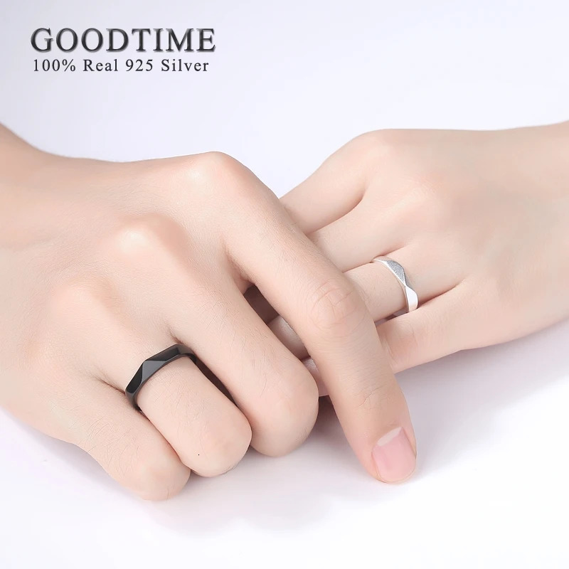 Fashion Jewelry Sterling 925 Silver Rings For Lover Couple Gift Day And Night Simple Style Adjustable Wedding Engagement Rings 250103