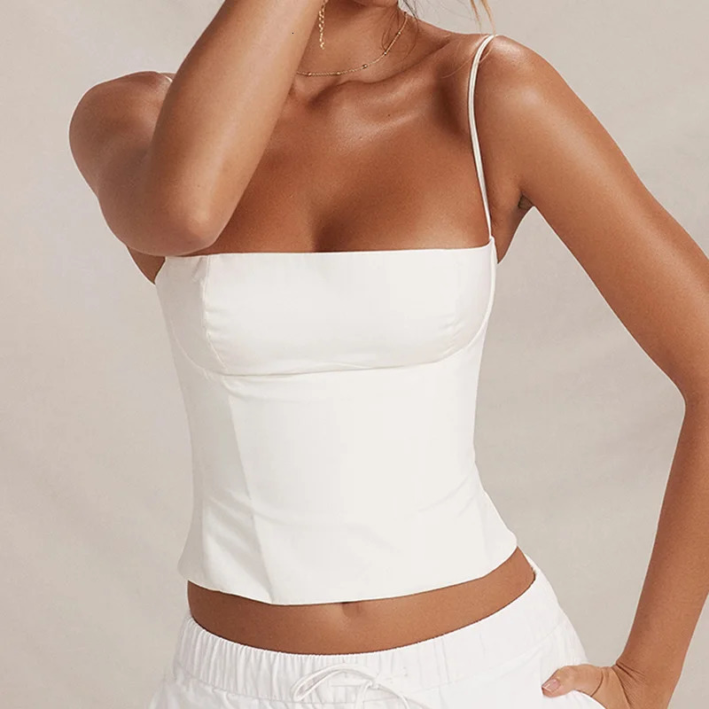 Summer no back zipper Bustier crop top elegant retro tight corset vest top Y2K womens fashionable spaghetti strap Camis club uniform 250103