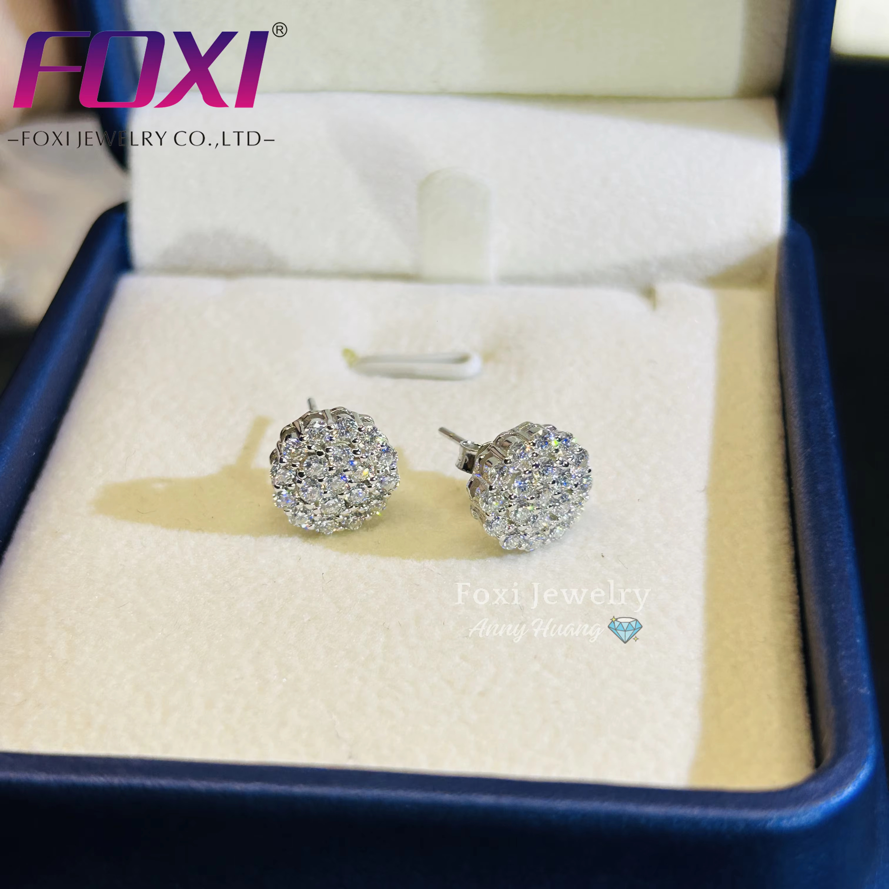 Sterg Sier Moissanite Yellow Gold Plated Round Cut Fine Jewelry Dia Stud Earrings for Women Men