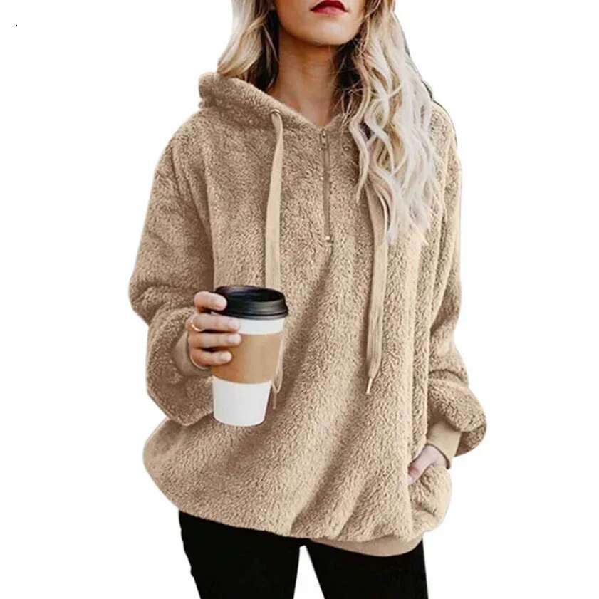 Autumn/Winter New Style Women's Plush Clothing Long Sleeve Hooded Loose-Fit Sweatshirt Thickened For Cold Weather