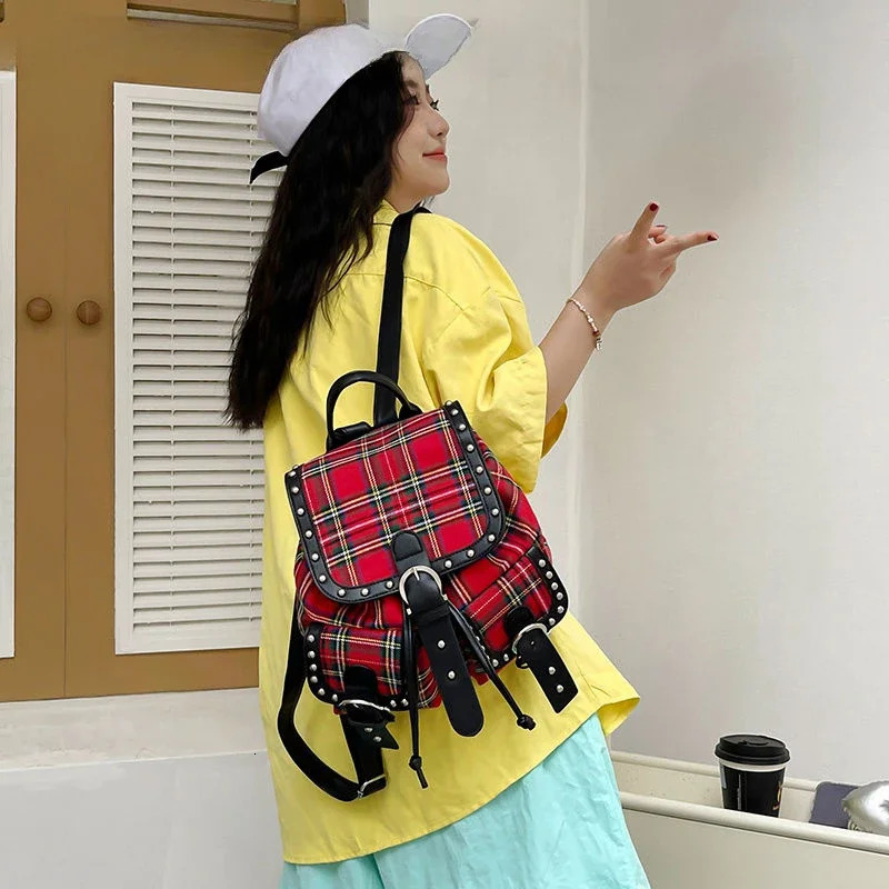 BOMO Plaid Print Womens Backpack Sweet High Capacity Backpacks for Ladies Gothic College Style Back To School Female Bag 250102