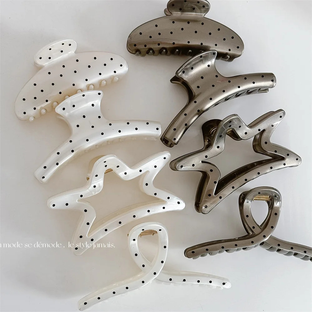 France Style Women Senior Large Black Wave Dot n Hair Claw Barrettes Girl Fashion Hair Clip Sweet Hair Accessories Headwear 250103