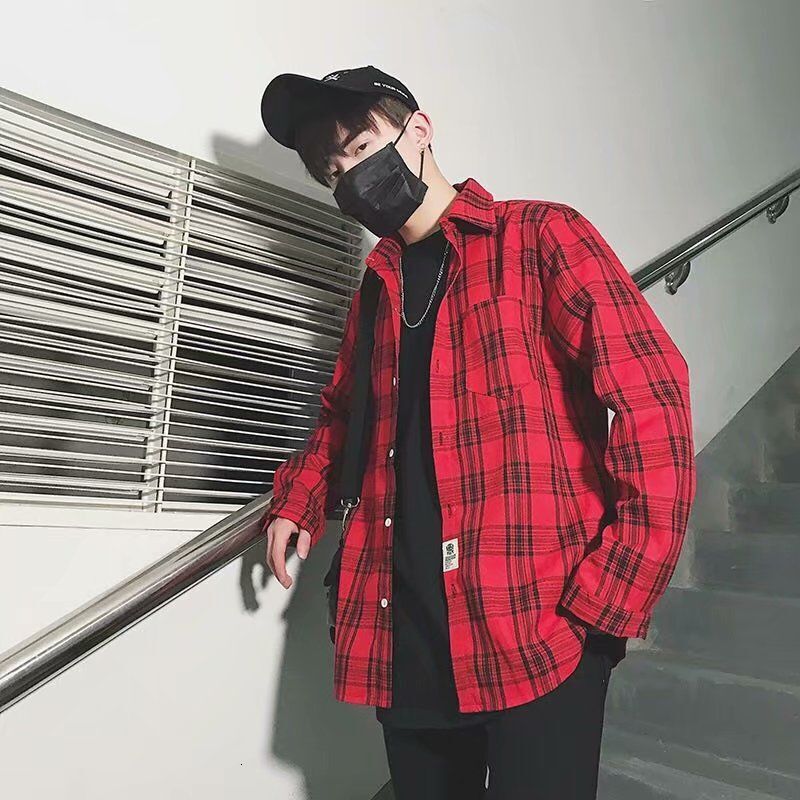 Colorful plaid couple plaid shirt jacket long sleeved inch shirt for teenagers Korean casual student handsome mens shirt