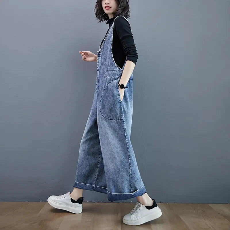 Denim Strap Pants For womens Streetwear 2025 Spring/summer Loose Wide leg Long Jeans Fashion Casual Student Denim Jumpsuit 241230