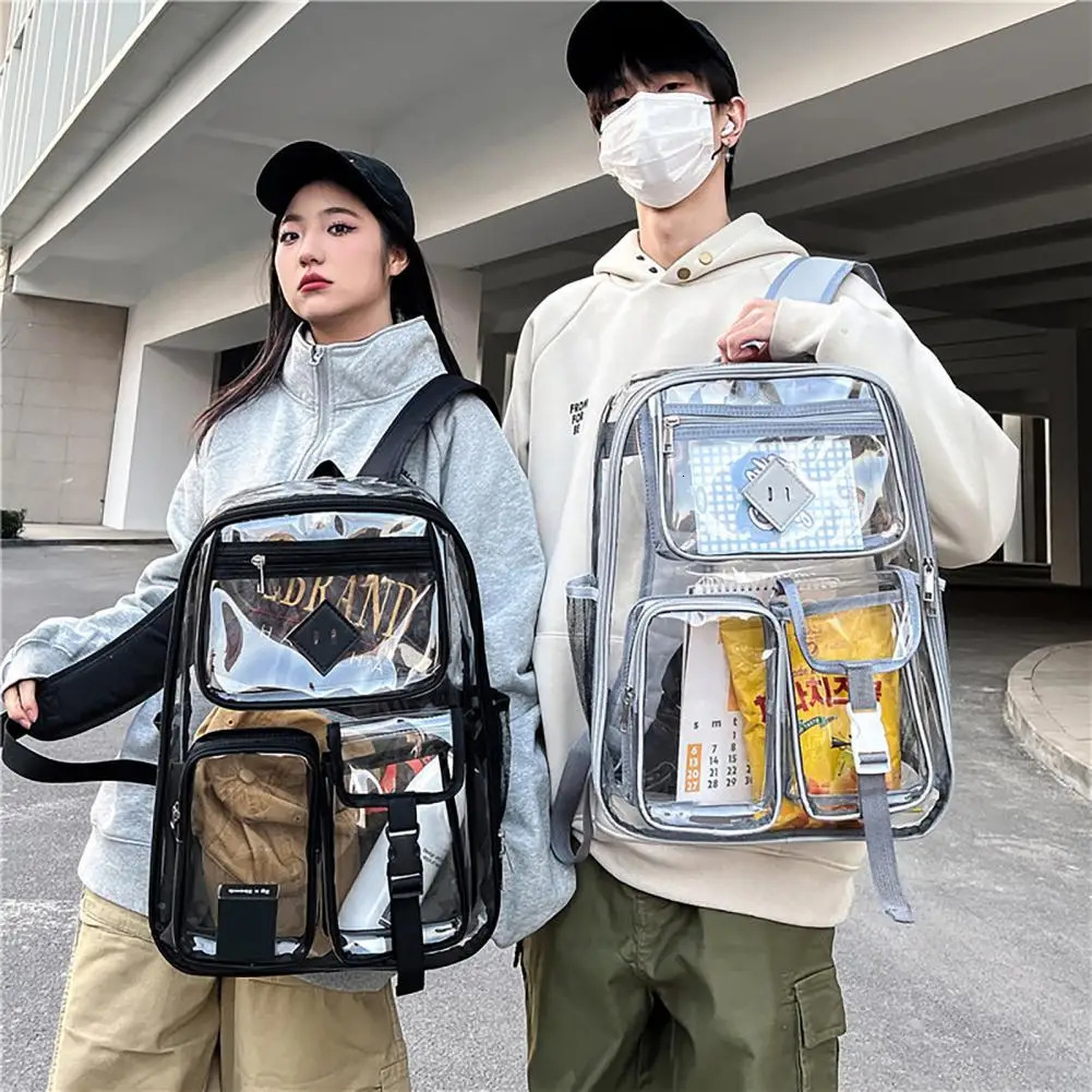 Large Capacity Transparent Backpack Casual Zipper Waterproof Clear Backpack School Bag Visible Pvc Backpack Travel Reinforced 250102
