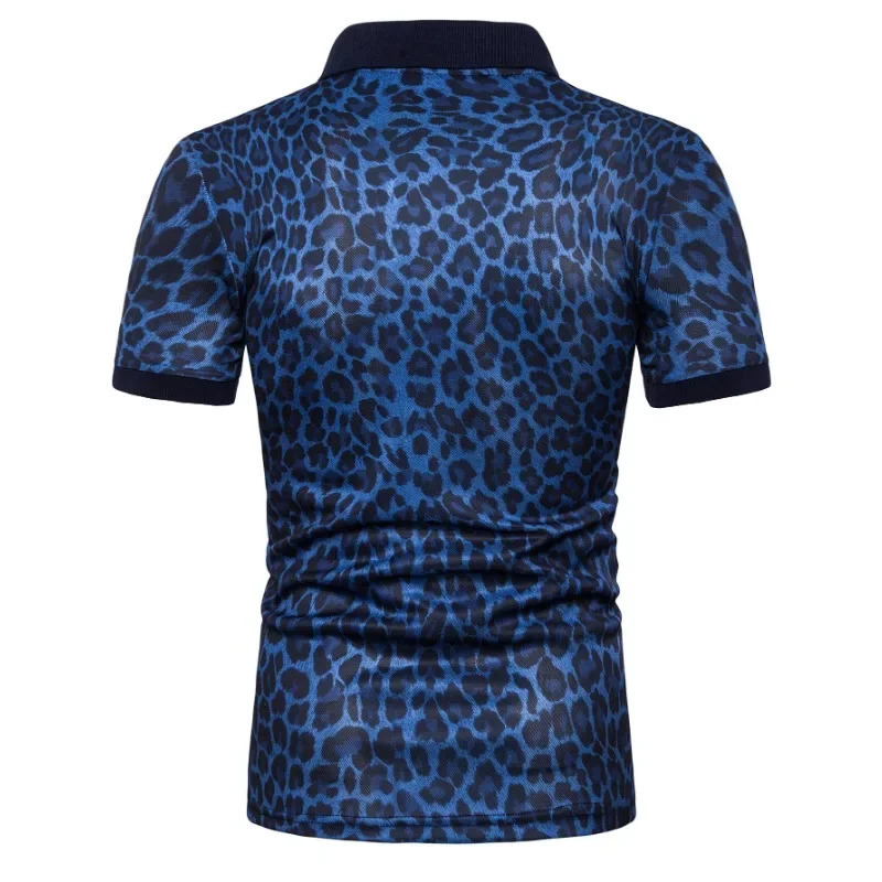 1pc Mens Fashion Tshirt Leopard Print Short Sleeve Breathable Lapel Men Clothing 241224Z