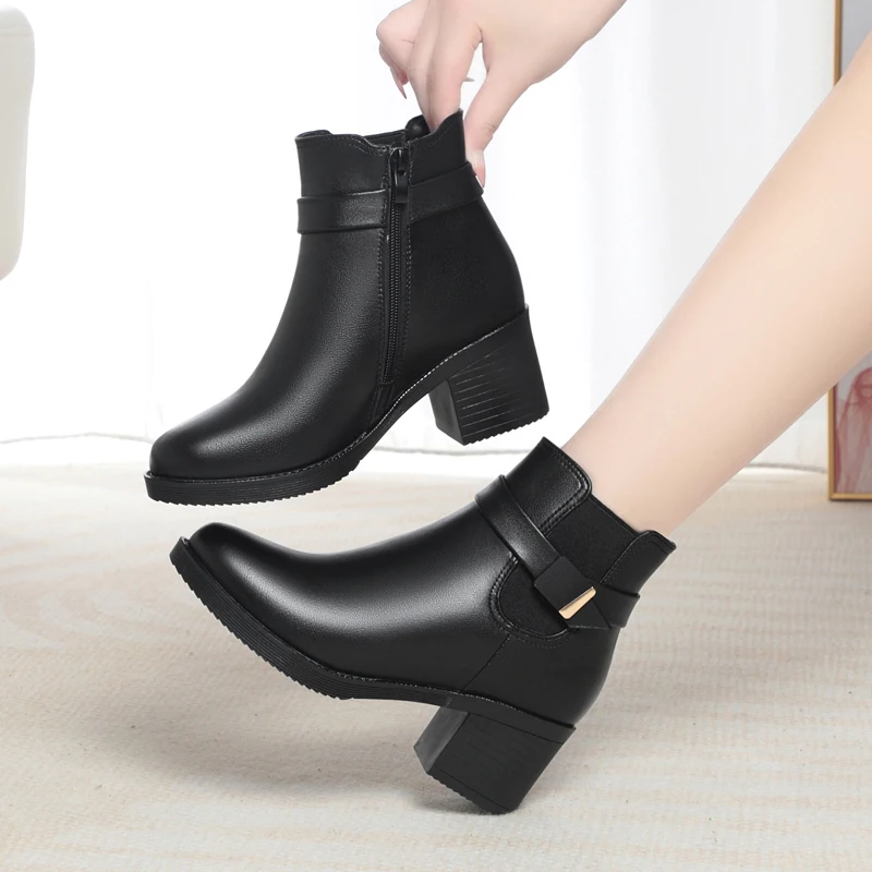 AIYUQI Women Dress Boots Genuine Leather Women Ankle Boots Large Size Natural Wool Women Winter Boots Shoes