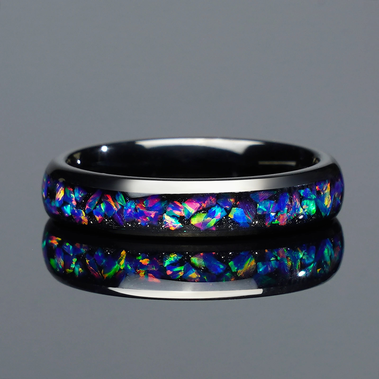 4/8mm Couple Set Colorful Purple Opal Black Tungsten Wedding Engagement Ring For Him And Her 250103