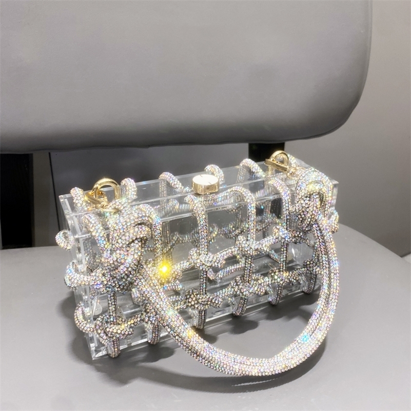 Handle Rhinestones Evening bag silver Crystal handmade Bags for Women Purses and Handbags er banquet bag 250103