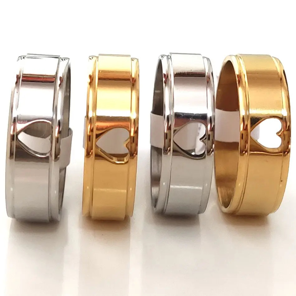 36pcs/lot Stainless Steel 2 Color Hollowed Out Heart Rings Trendy Lovers Jewelry Couples Gift 250103