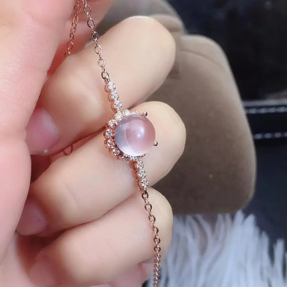 Fine Jewelry 925 Sterling Silver Inlaid Natural Rose Quartz Ring Pendant Earring Bracelet Set Supports Test 250102