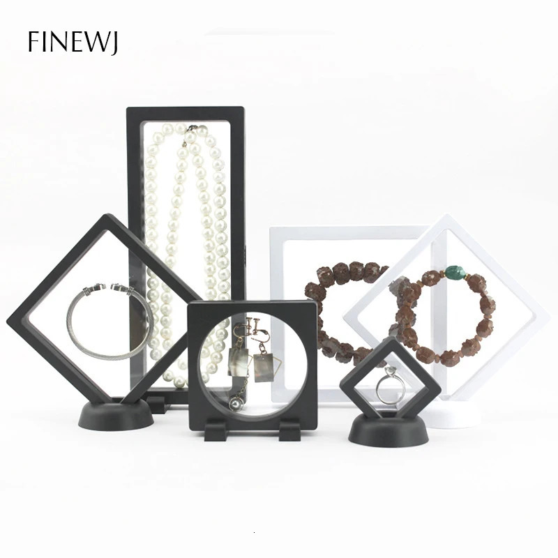 PE Film Jewelry Storage Box 3D Packaging Case Gemstone Free Stand Floating Frame Membrane Ring Earrings Necklace Display Holder 241225