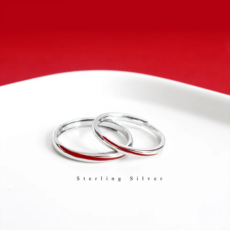 Personalized S925 Sterling Silver Red String Couple Rings for Men and Women Stylish and Fashionable Rings Couple Accessories 250103