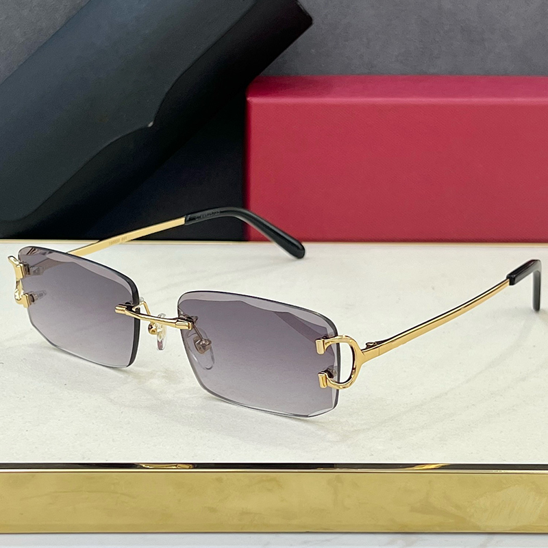 High Quality Designer Sunglasses Diamond Cut Rectangle Rimless Sunglasses 0092 Photochromic Men Women Sunglasses Metal Arm Shades UV400 Protection Goggles