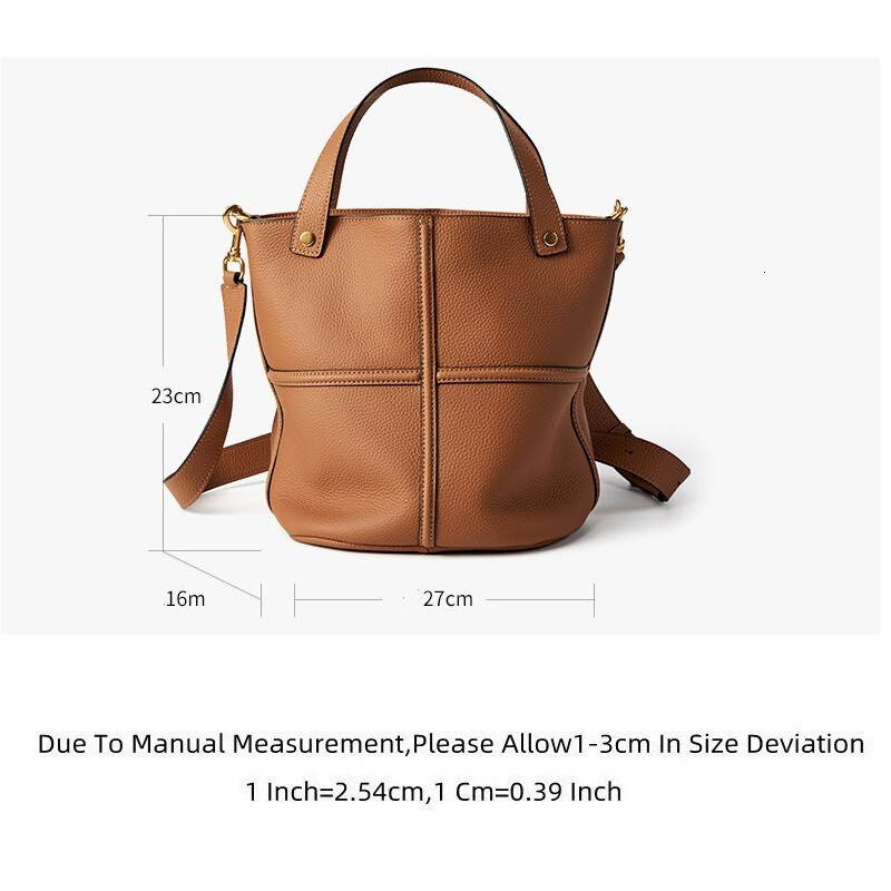 Fashion Genuine Leather Tote Handbags For Women Trendy Brown Commuter Small Hand Bag Female Shoulder Crossbody Buket Purse