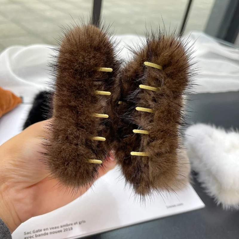 1 Real Mink Fur Metal Hair Claws Hair Clip Wearing Shark Clip Hair Crab Suitable for Girls Korean Hair Accessories Bow 250102