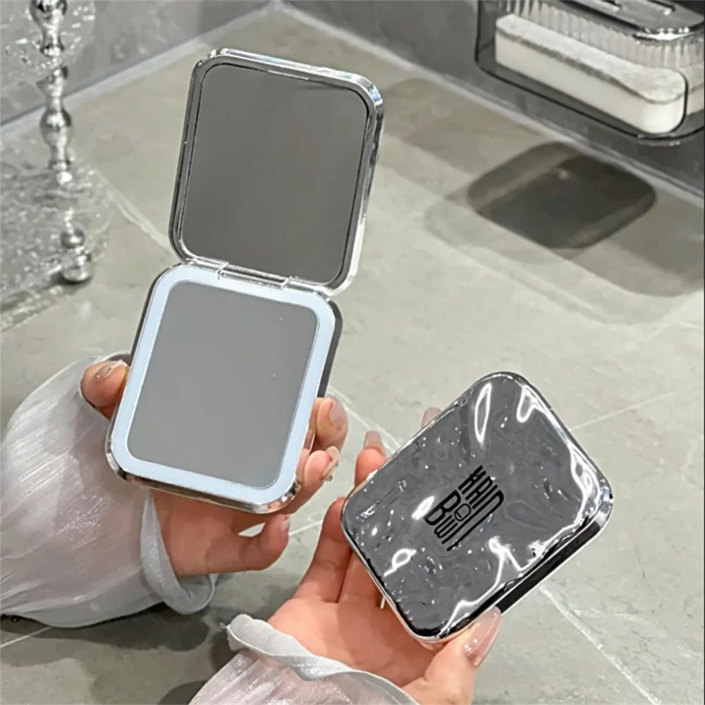 LED Make Up Mirror Student Dormitory With Lights Folding Mirrors Desktop Handheld Mirror Female Portable Travel Cosmetic Mirrors 250103