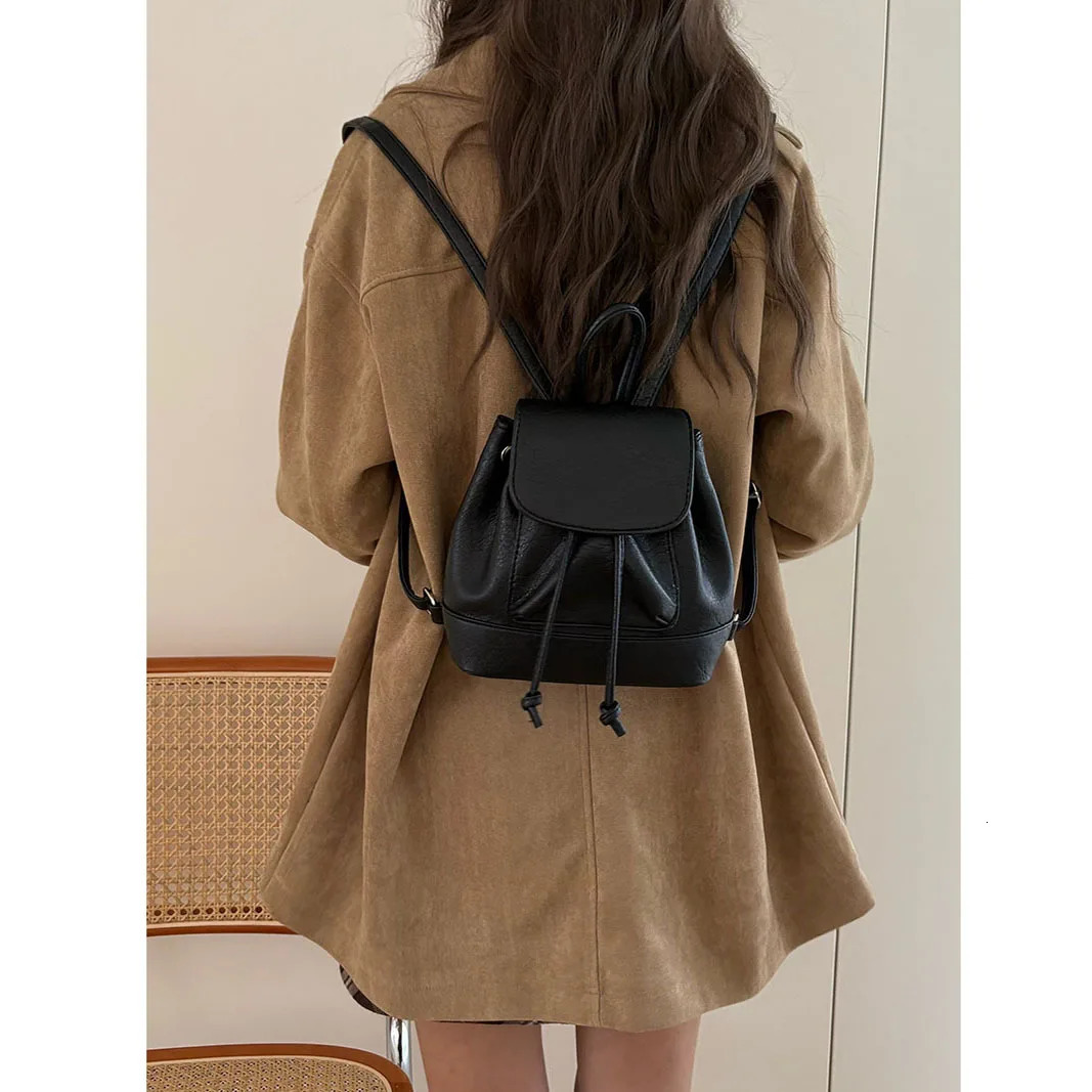 Solid Small String Backpacks PU Large Capacity High Quality Cute Fresh Fashion Backpacks for Women Casual Versatile on Sale 250102