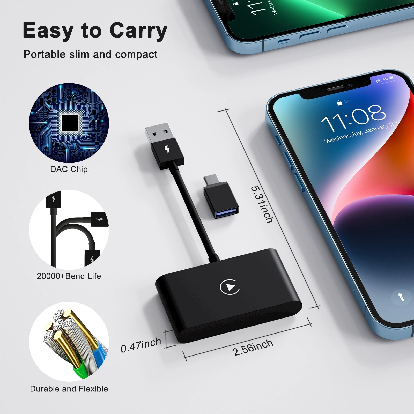 CarPlay For Android/Apple Wired to Wireless Carplay Dongle Plug And Play USB Connection Auto Car Adapter