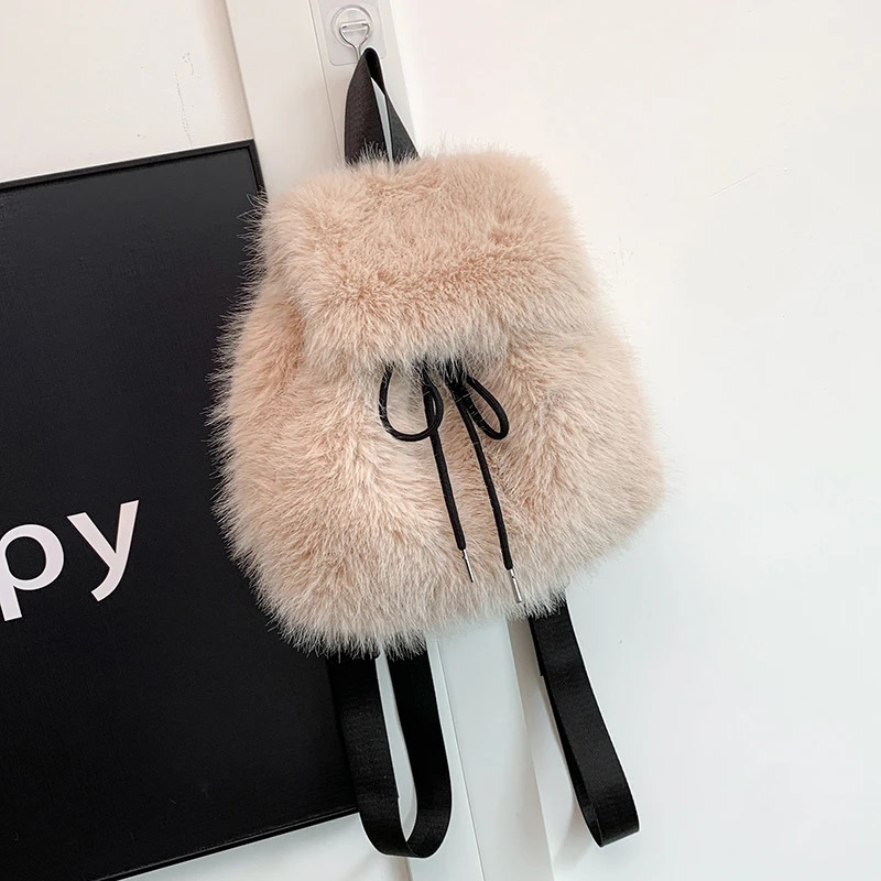 Plush Fashion Backpacks Rabbit Fur Student Sweet Womens Bags on Sale Solid Soft Fashion Backpacks 250102