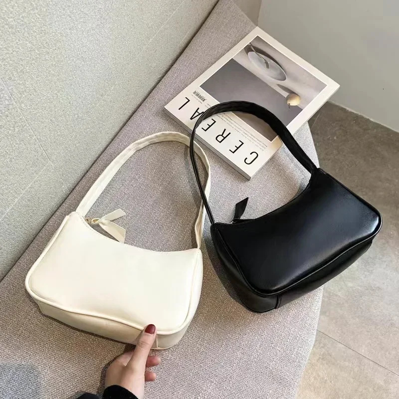 Retro Soft PU Leather Women Shoulder Underarm Bags Casual Solid Color Small TopHandle Handbags Ladies Fashion 241226