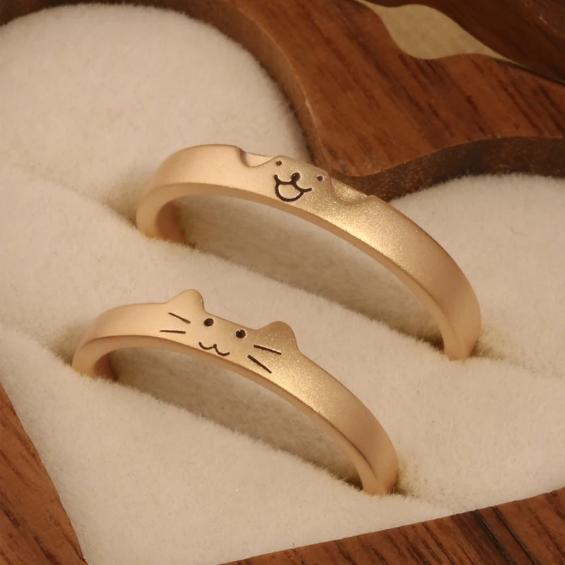 Handcrafted puppy kitten Cute Cat Dog S925 Sterling Silver Mens Womens Couple Rings Engraved Wedding Engagement Gift 250103