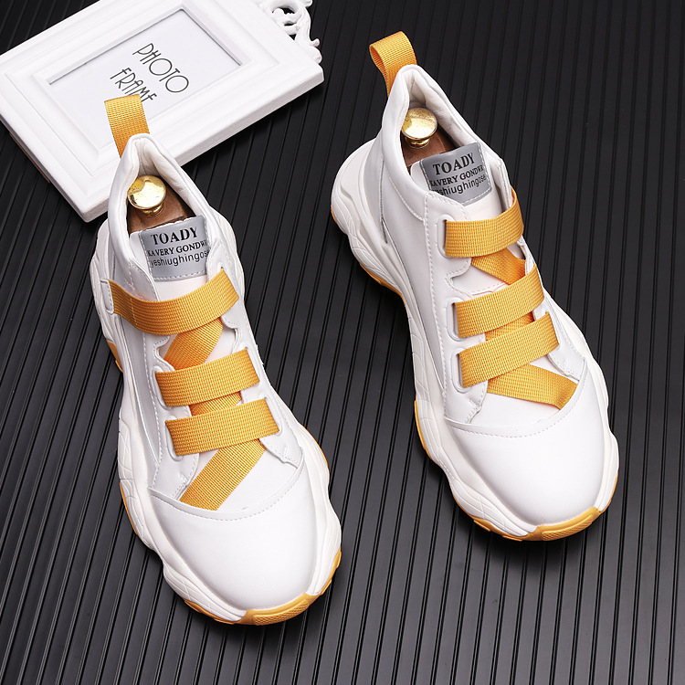 Men Sports Shoes Simple Casual Style Versatile Fashion Thick Sole Personality Outdoor Running Training Triple Blue Yellow Free shipping