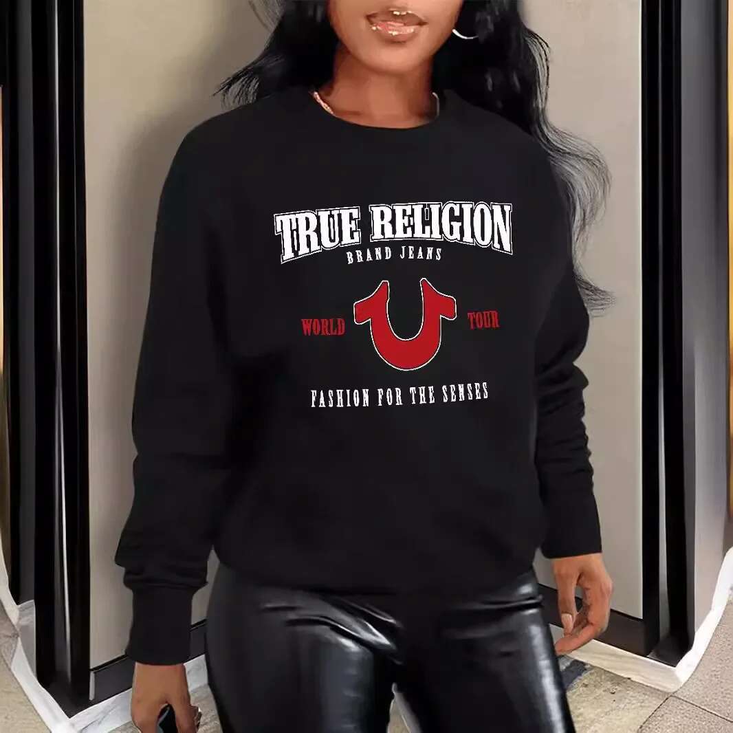 Fashionable Printed Women's Hoodie Sweatshirt Crew Neck Standard Thickness Autumn Winter Top European American Style Independent
