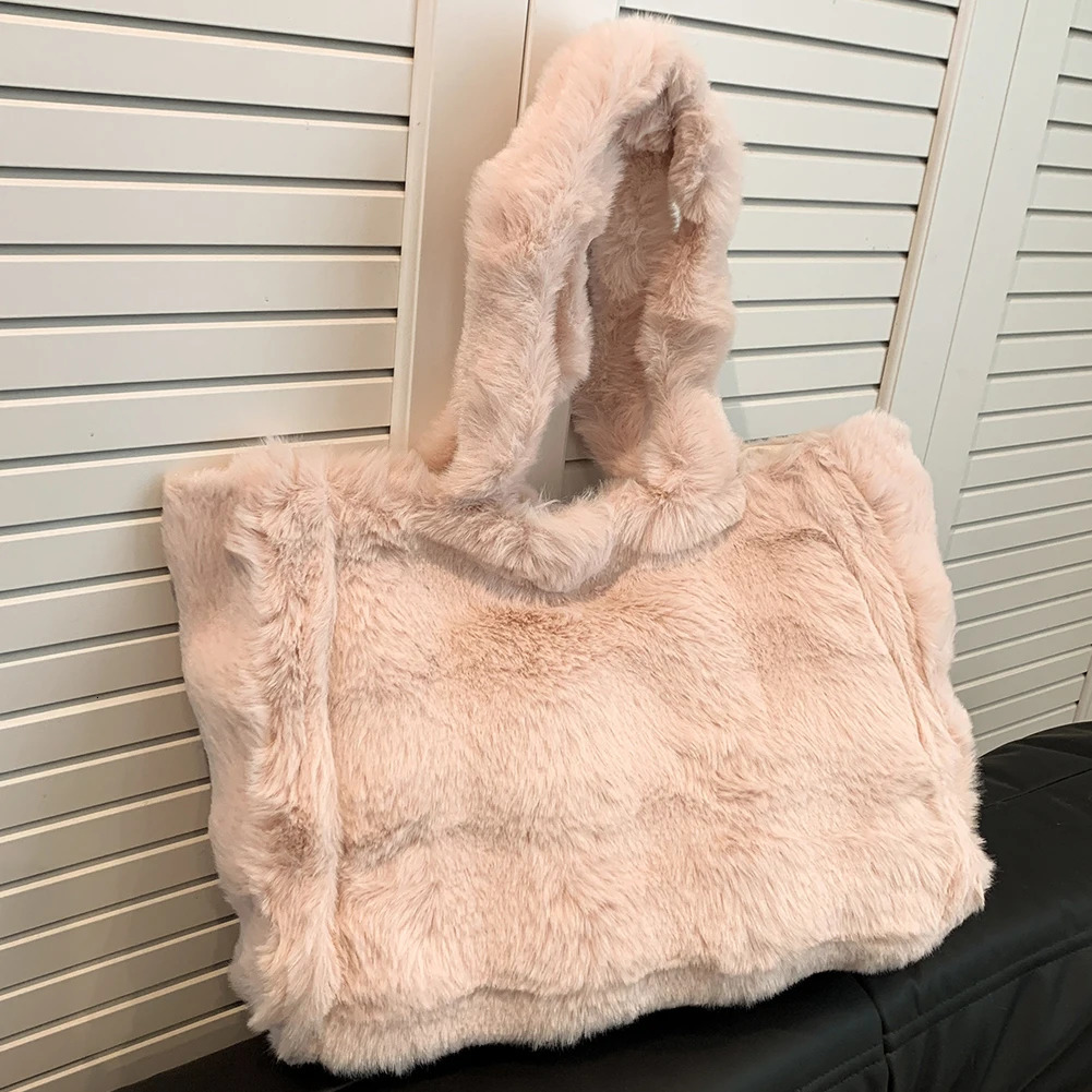 Women Fluffy Shopping Bag Winter Soft Fluffy Underarm Bag Large Capacity Plush Top Handle Bag Ladies Tie-Dye Leisure Handbags 250102