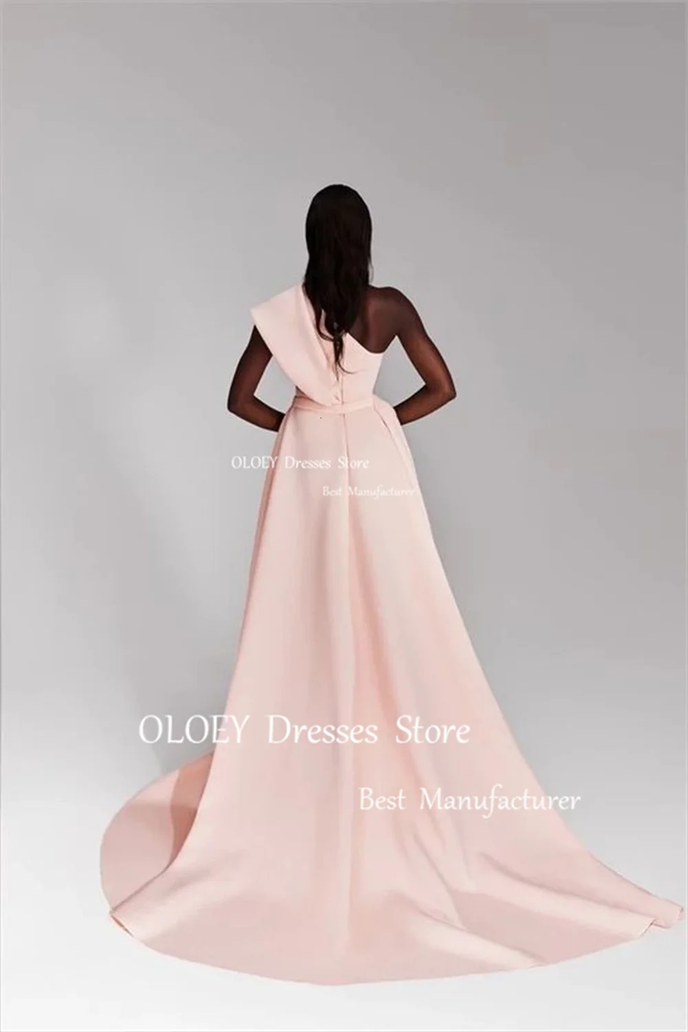 OLOEY One Shoulder Long Straight Promotion Dress Light Pink Womens Wedding Party Dress Pos Folded Satin Customization 250103