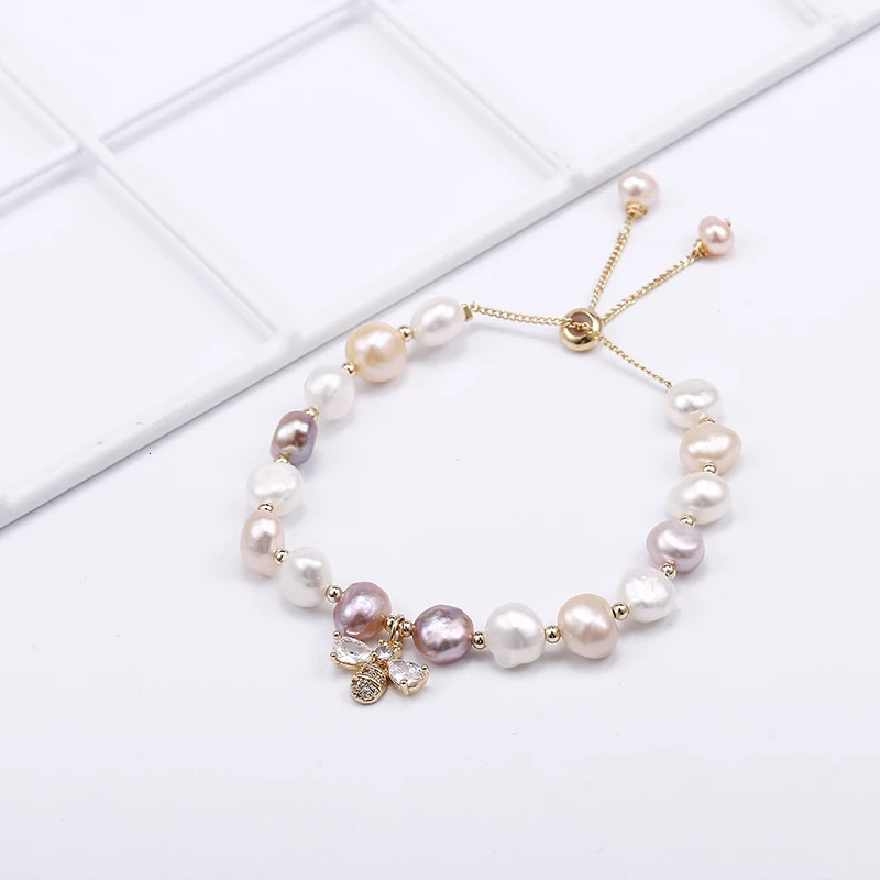 Designer's Natural Freshwater Pearl Filled Sweet Bee Crystal Women's Bracelet Jewelry Women's Valentine's Day Birthday Gift