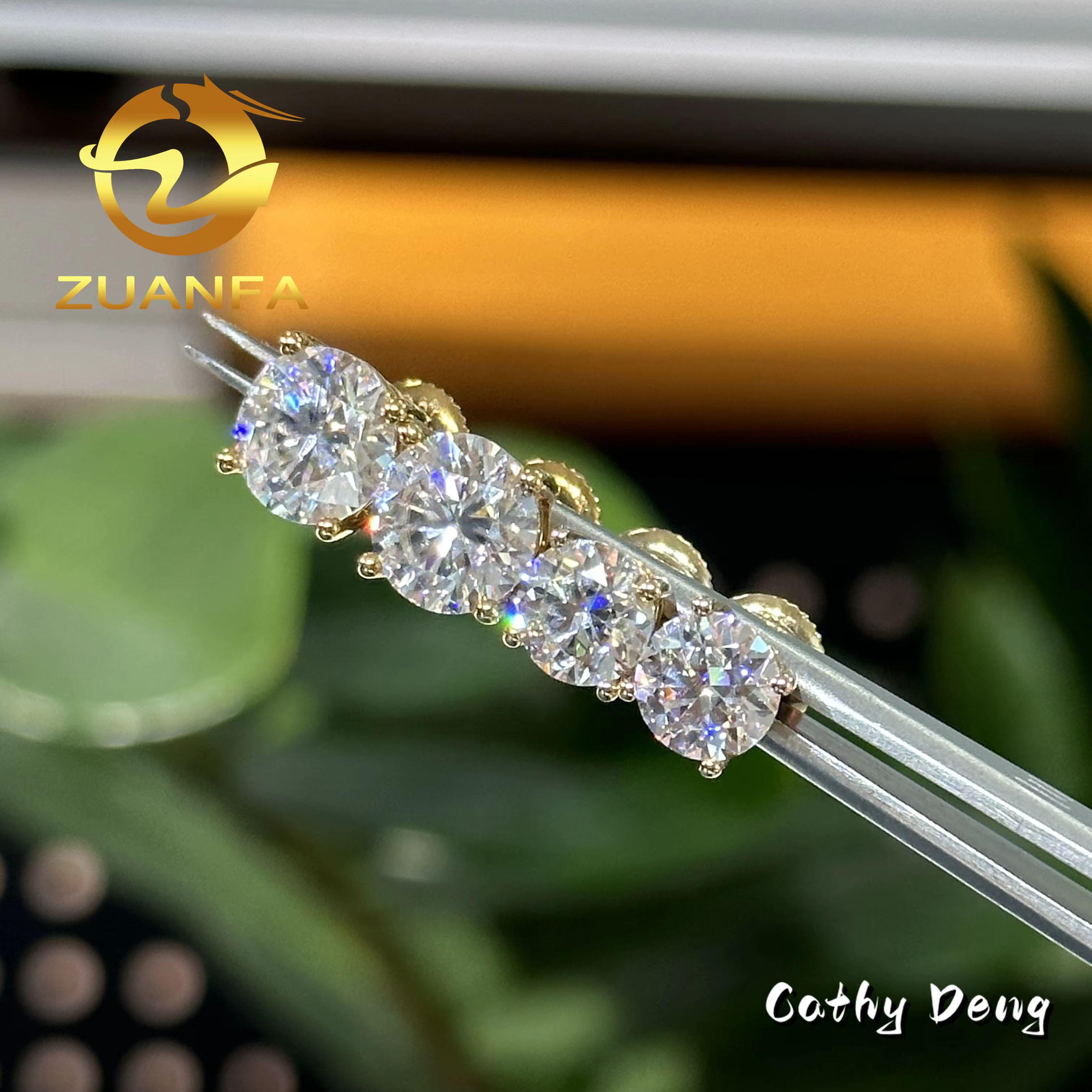 Gold Plated DVVS Moissanite earrings Screw Back Round cut 4 Prong Stud Earrings Sier Hip hop Earring for men and women