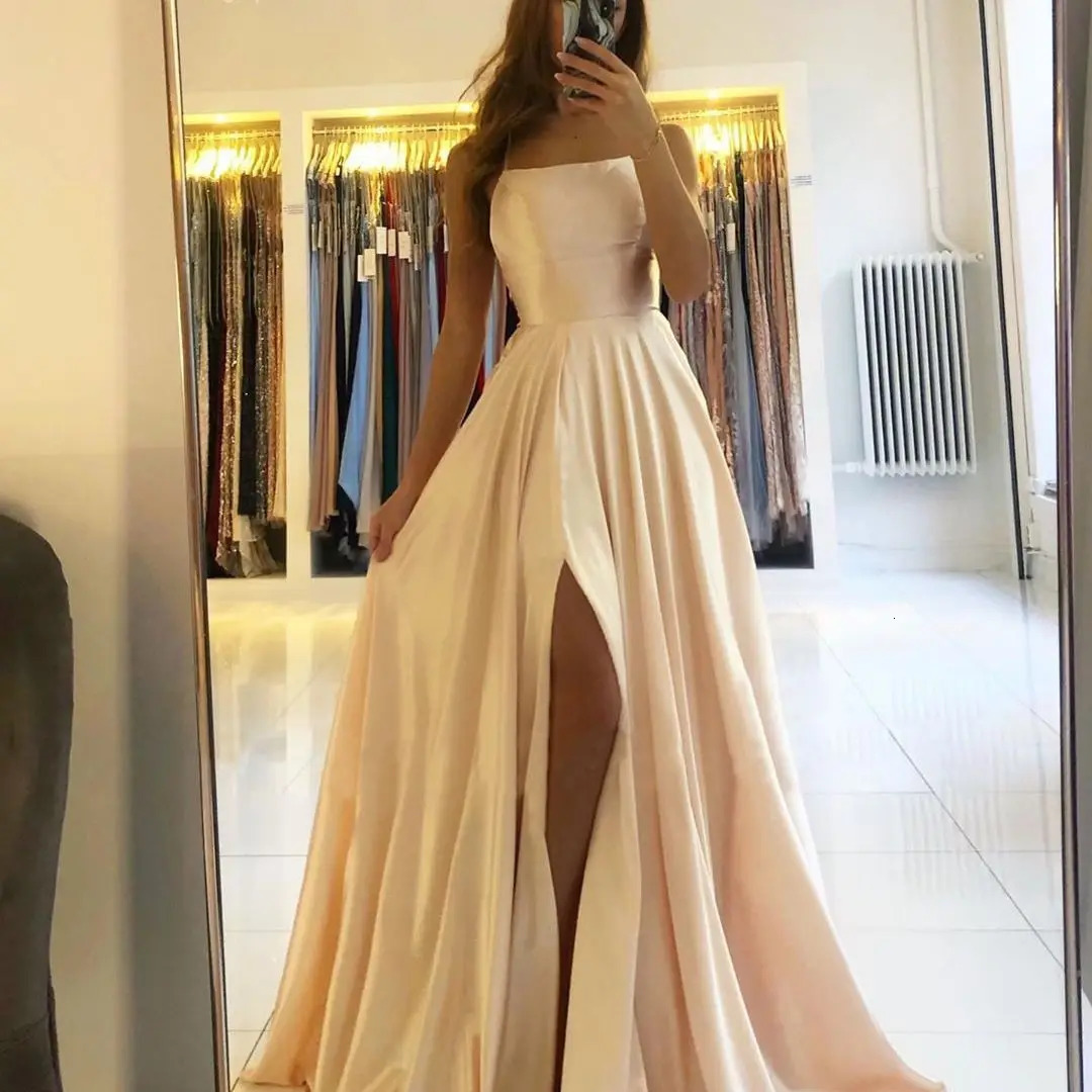 FATAPESEE PROM Dress Spandex Satin Seam Side Skirt A-LINE Exclusive Elastic Smooth Satin High Splitting Long Simple Night Party 250103