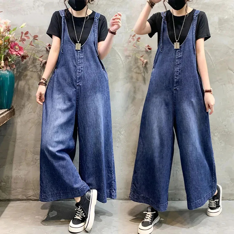 Oversized Women Denim Jumpsuit Summer Streetwear Suspenders High Waist Straight Wide Leg Jeans Female Casual Trouser Rompers 241230