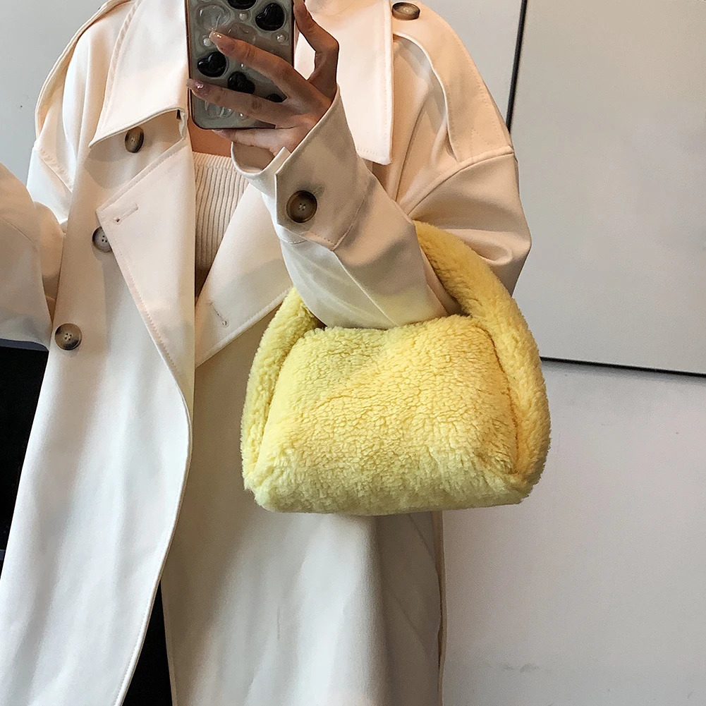 Women Plush Tote Handbag Fashion Furry Satchel Bag Casual Fuzzy Top Handle Versatile Soft 241226