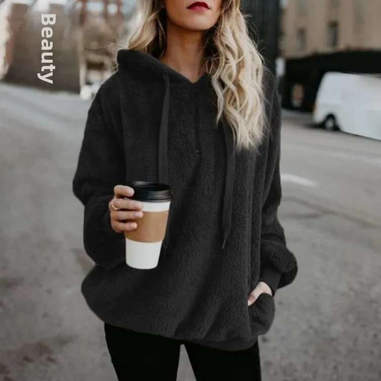 Autumn/Winter New Style Women's Plush Clothing Long Sleeve Hooded Loose-Fit Sweatshirt Thickened For Cold Weather