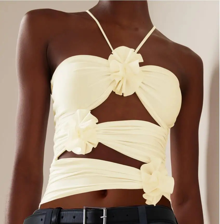 Hirigin Chic 3D floral belt womens sleeveless tight corset top Y2k fitted corset top 250103