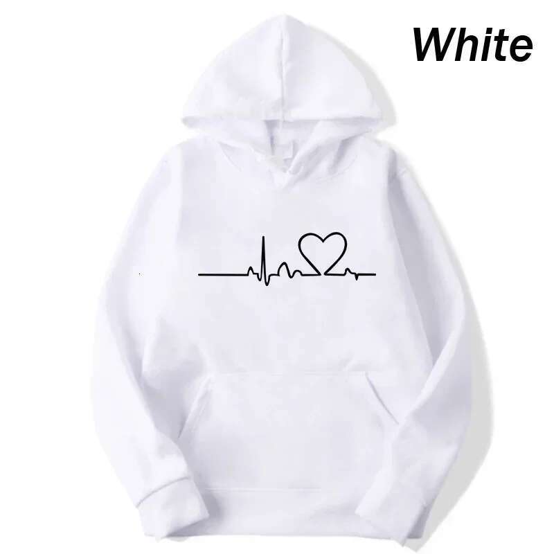 New Women Hoodies Autumn Winter Heartbeat Print Men Loose Casual Hoodie Couple Sweatshirts Ladies Hooded Tops Streetwear Clothes