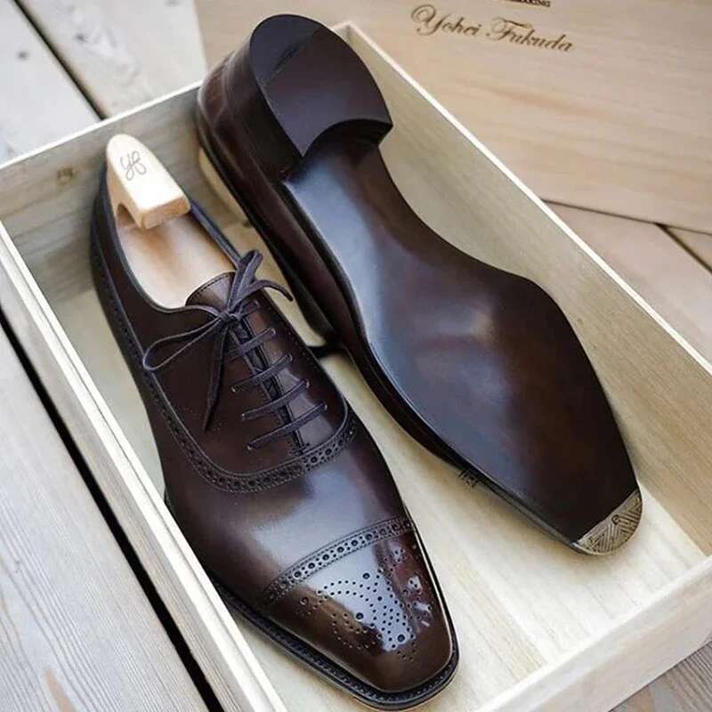 Oxfords for Men Brown Black Business Lace-up Pu Office Brogue Dress atos De Vestir Hombre Mens Shoes