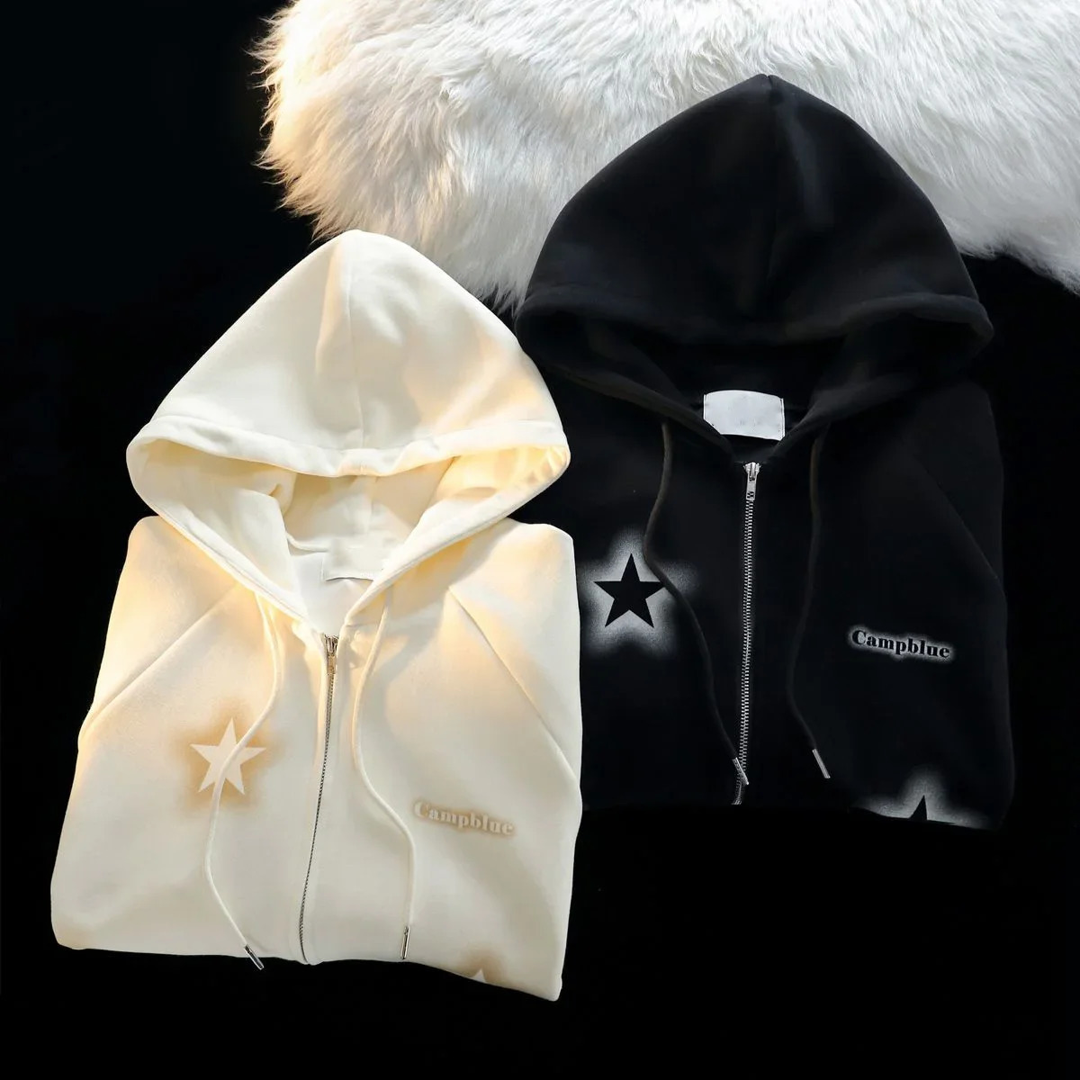 American Vintage Star Print Hoodies Women Harajuku Kpop Oversized Sweatshirts Y2K Aesthetic Zipper Tops Jacket Korean Streetwear 250102