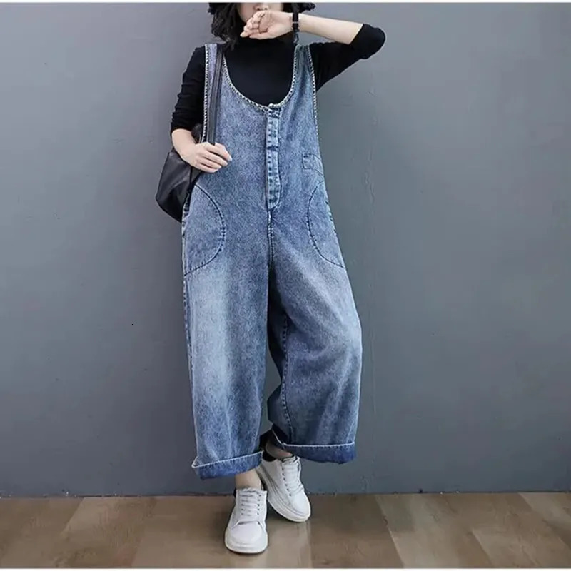 Denim Strap Pants For womens Streetwear 2025 Spring/summer Loose Wide leg Long Jeans Fashion Casual Student Denim Jumpsuit 241230