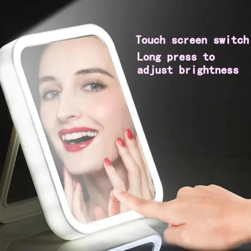 LED Makeup Mirror Touch Screen 3 Light Portable Standing Folding Vanity Mirror 5X Magnifying Compact Cosmetics Mirror 250103