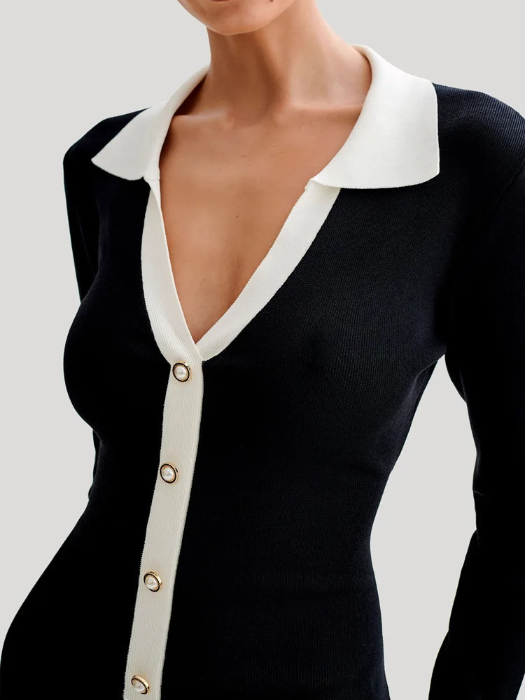 Tossy Ruffled Bow Knit Mini Dress Womens Summer Backless Contrast Cardigan Lace-Up Elegant Dress Female Knitwear Bandage Dress 250102